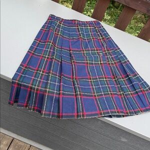 Vintage 1970s TanJay Plaid Tartan pleated Skirt - Blue & Red size 14 (28” waist)